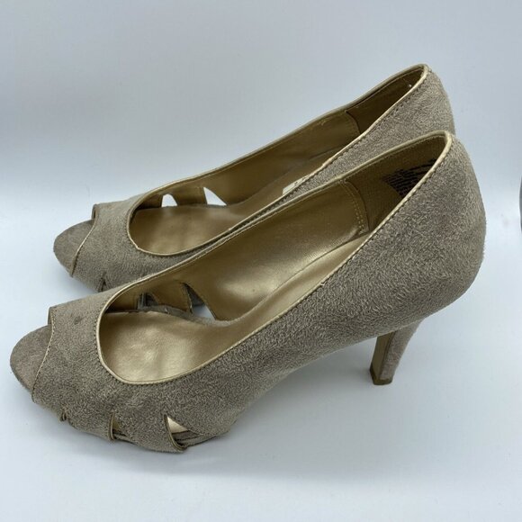 Fioni Taupe Kardin 63709-04 Women's Open Toe Suede Size 8 - Picture 5 of 12